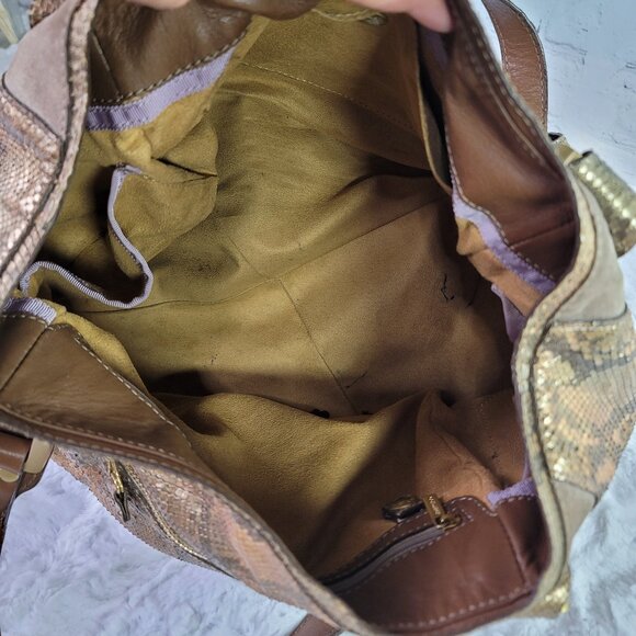 JIMMY CHOO Mahala Bowler Tote Gold Phyton Print Shoulder Bag - Picture 14 of 16